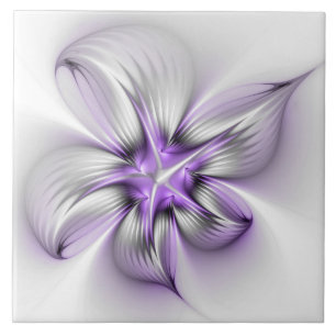 Blumige Eleganz Moderne Abstrakte Violette Fraktal Fliese
