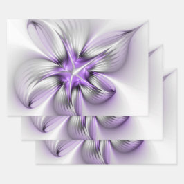 Blumige Eleganz Moderne Abstrakte Violette Fraktal Geschenkpapier Set