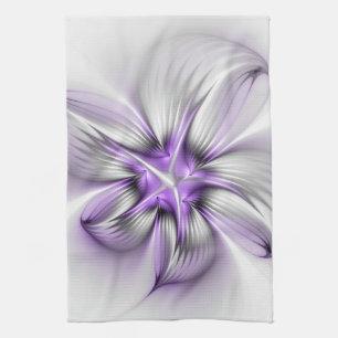 Blumige Eleganz Moderne Abstrakte Violette Fraktal Geschirrtuch