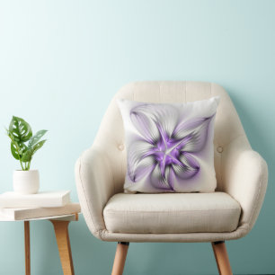 Blumige Eleganz Moderne Abstrakte Violette Fraktal Kissen