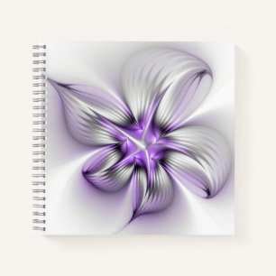 Blumige Eleganz Moderne Abstrakte Violette Fraktal Notizblock