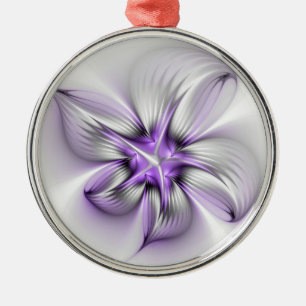 Blumige Eleganz Moderne Abstrakte Violette Fraktal Ornament Aus Metall