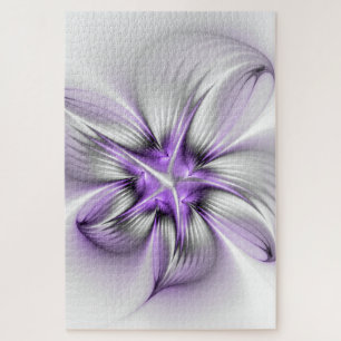 Blumige Eleganz Moderne Abstrakte Violette Fraktal Puzzle
