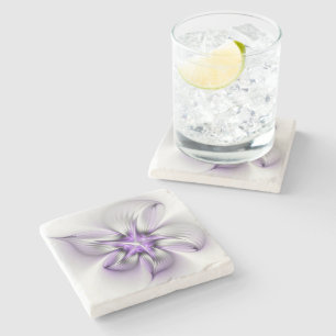 Blumige Eleganz Moderne Abstrakte Violette Fraktal Steinuntersetzer