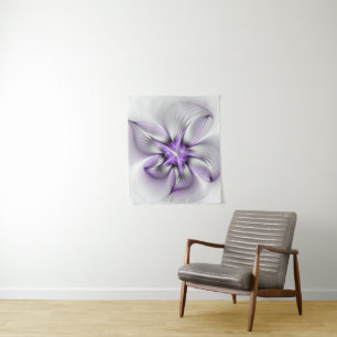 Blumige Eleganz Moderne Abstrakte Violette Fraktal Wandteppich