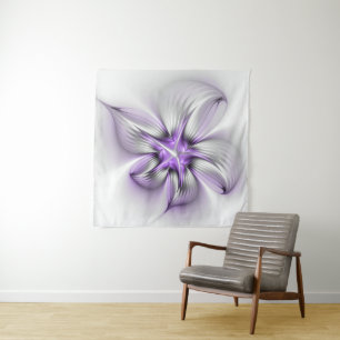 Blumige Eleganz Moderne Abstrakte Violette Fraktal Wandteppich