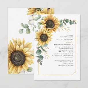Blumige Eukalyptus Sonnenblume Grün Hochzeit Einladung