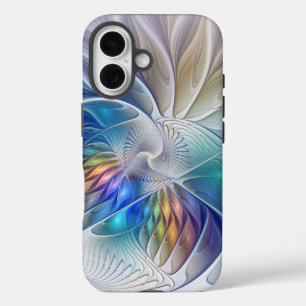 Blumige Fantasie, farbenfrohe abstrakte fraktale B iPhone 16 Hülle