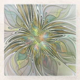 Blumige Fantasie Moderne fraktale Kunst Blume mit  Glasuntersetzer