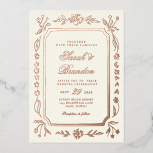 Blumige Farb-Minimalistenschrift Hochzeit Folieneinladung