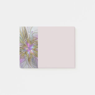 Blumige farbenfrohe abstrakte Fraktale mit Rosa un Post-it Klebezettel