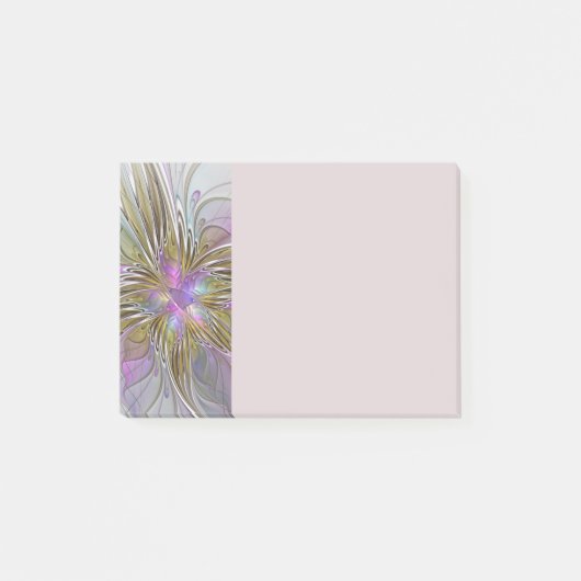 Blumige farbenfrohe abstrakte Fraktale mit Rosa un Post-it Klebezettel (Vorderseite)