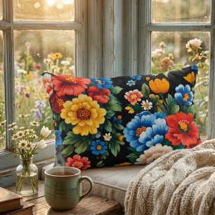 Blumige farbenfrohe ukrainische Volkskunst Dekokissen