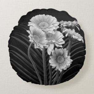 Blumige feine Kunst Stillleben detailliertes monoc Rundes Kissen