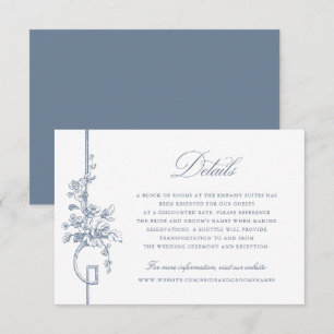 Blumige französische Vintage-Blau elegante Hochzei Einladung