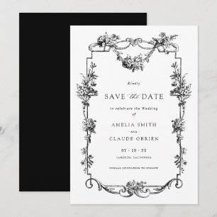 Blumige französische Vintage-Rahmen-Hochzeit Save- Einladung