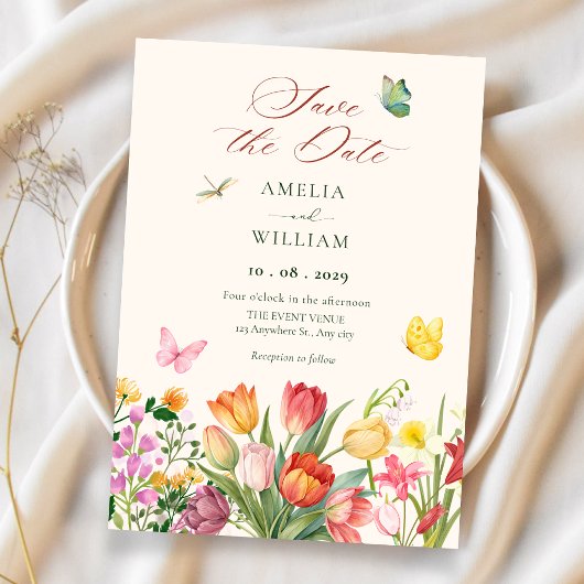 Blumige Frühlingsgartenhochzeit Save The Date