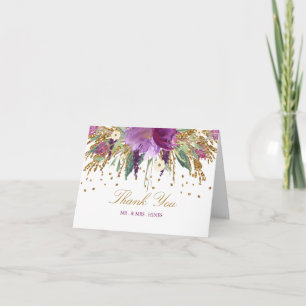 Blumige funkelnde Amethyst-Hochzeit-Dankeskarten Dankeskarte
