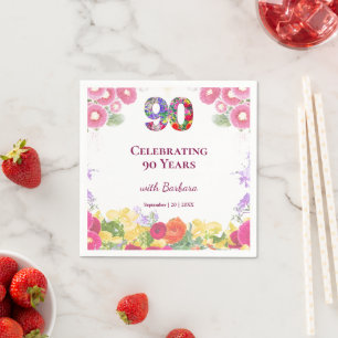 Blumige Geburtstagsservietten zum 90. Elegantes De Serviette