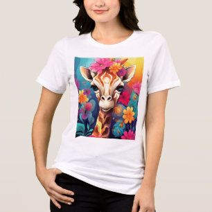 Blumige Giraffenporträt-9320 Tri-Blend Shirt