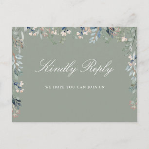 Blumige Grußkarte zum Songwunsch und RSVP in Salbe Einladungspostkarte