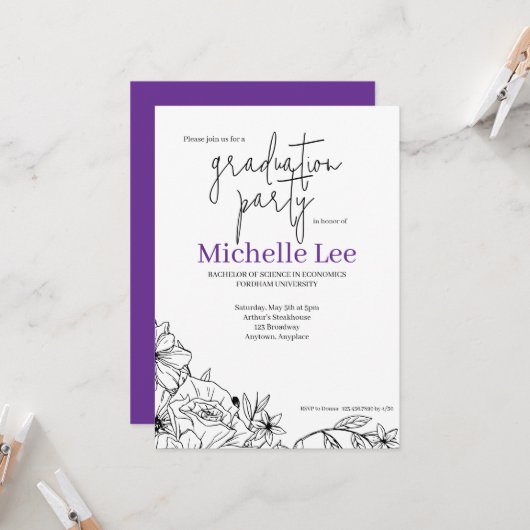 Blumige helle Abschlussfeier Einladung (Vorderseite/Rückseite Beispiel)