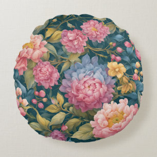 Blumige Helle Farbige Blumen Rundes Kissen