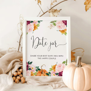 Blumige Herbst-Date-Nacht-Ideen. Date-Glas-Bridal- Poster