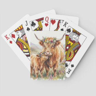Blumige Highland-Kuh Mutter & Kalb Rustikales Baue Spielkarten