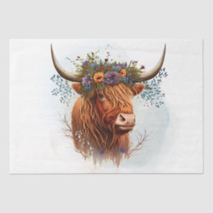 Blumige Highland-Kuh-Wasserfarbe Seidenpapier