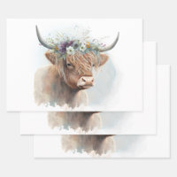 Blumige Highland-Kuh-Watercolor-Decoupage