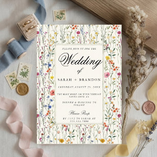 Blumige Hochzeit Elegante Botanische Grenze Vintag Einladung