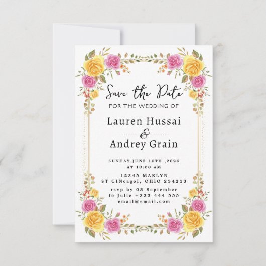 Blumige Hochzeit Save the Date Einladung (Vorderseite)