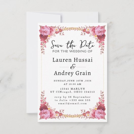 Blumige Hochzeit Save-the-Date-Einladung Save The Date (Vorderseite)