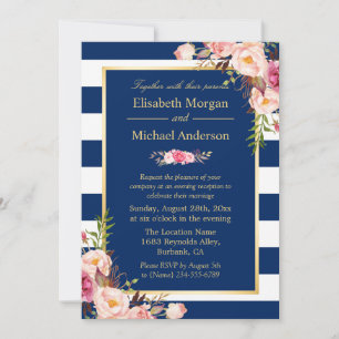 Blumige Hochzeitseinladung in Navyblau für den Abe Einladung