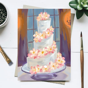 Blumige Hochzeitstorte Wasserfarbenmalerei Postkarte