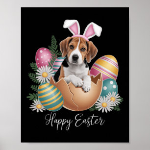 Blumige Hunde Ostertag Süßer Beagle Hund Welpe Glü Poster