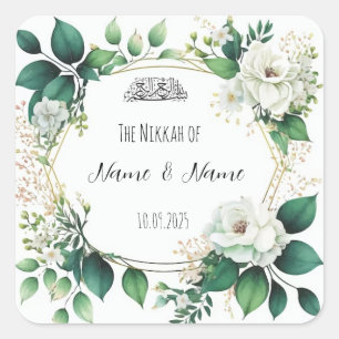 Blumige islamische Nikkah-Geschenkaufkleber Quadratischer Aufkleber