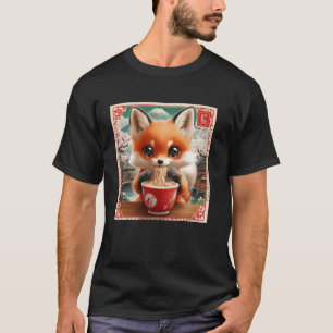 Blumige japanische Mt. Fuji Nudeln süße Fuchs-Welp T-Shirt