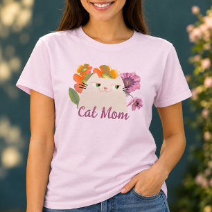 Blumige Katzenmutter Cute Pink T-Shirt