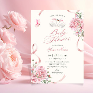 Blumige Kokette Rosa Schleife Vintage Babyparty Einladung
