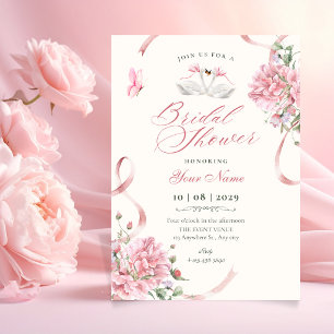 Blumige Kokette Rosa Schleife Vintage Brautparty Einladung