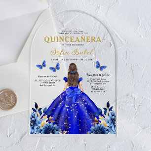 Blumige königliche blaue Schmetterlings-Prinzessin Acryleinladungen