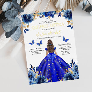 Blumige königliche blaue Schmetterlings-Prinzessin Folieneinladung
