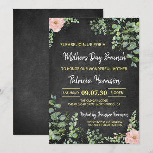 Blumige Kreidetafel-Einladung zum Muttertagsbrunch Einladung