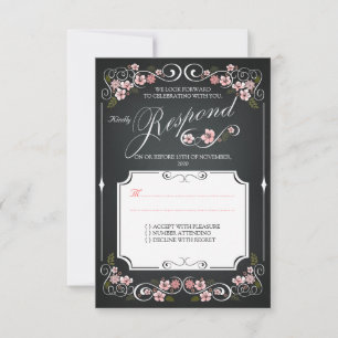 Blumige Kreidetafel Vintage Hochzeit RSVP Karte