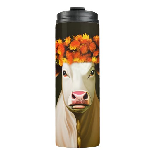 Blumige Kuh Thermosbecher (Vorderseite)