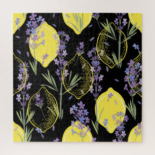 Blumige Lavendel Zitronen Vintage-Illustration Puzzle