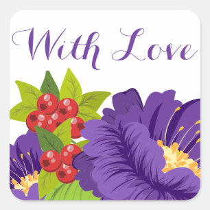 Blumige Liebe Lila Blumen Hochzeitsfeier Quadratischer Aufkleber
