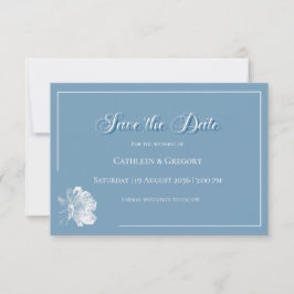 Blumige Linienkunst Staubiges Blau Weiß Hochzeit Save The Date